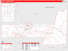 Rapid City Metro Area Digital Map Red Line Style